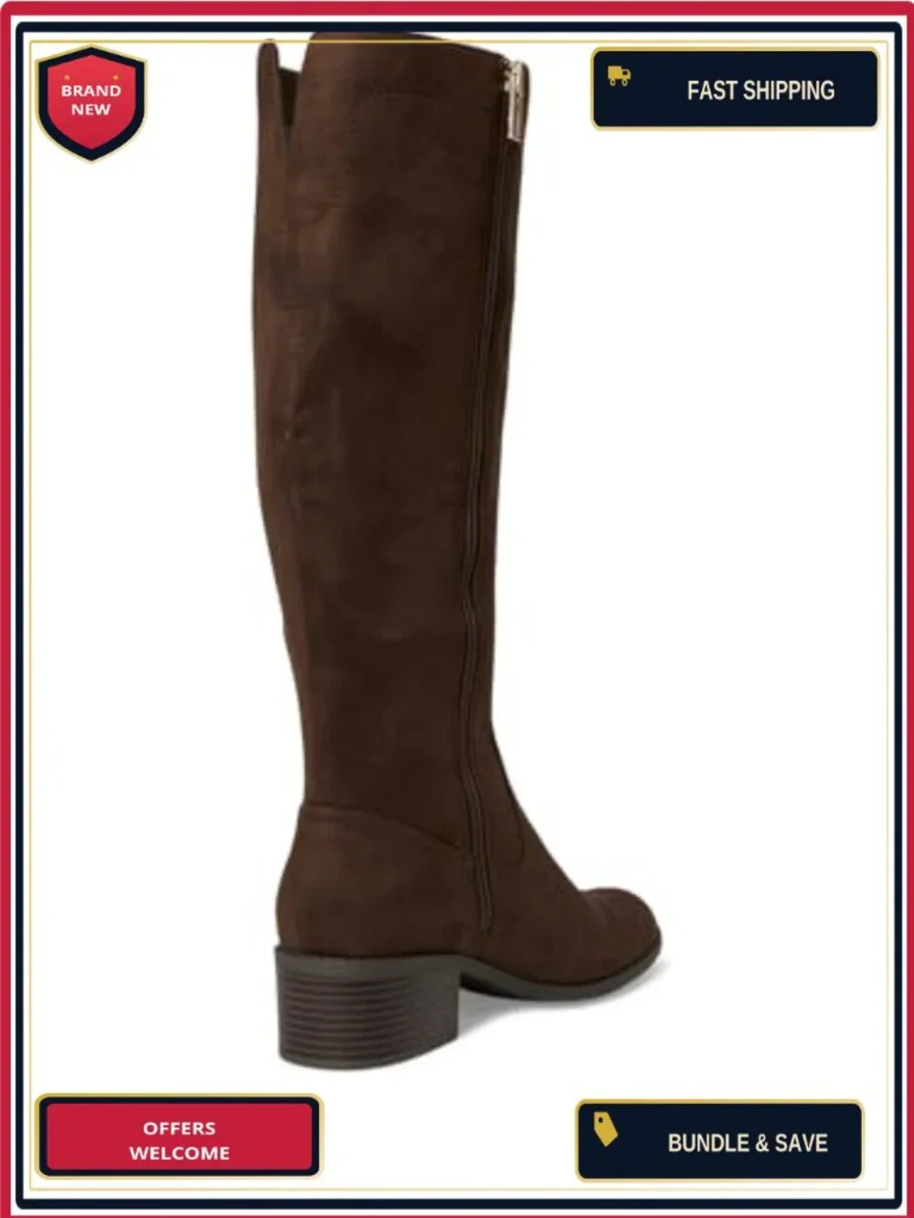 Tommy Hilfiger Women's Faux Fur Lined Knee High Block Heel Boots Pointed Toe Zip